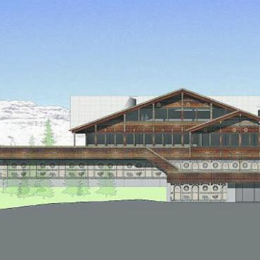 Jahresrückblick 2024 – Wirtschaft: Es wurde gebaut, geplant und gestaltet - Das zukünftige Kongresshotel auf dem Rellerli. VISUALISIERUNG: CHALETBAU MATTI ARCHITEKTUR AG