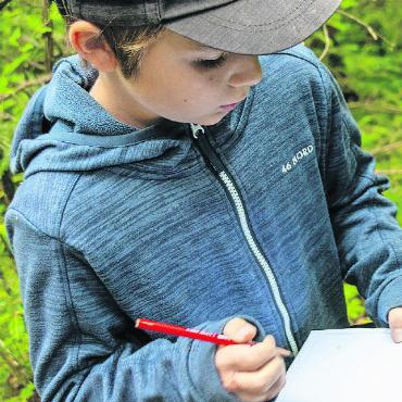 Unterwegs im Wald mit dem Ferienpass - … zeichneten so gut wie möglich ab, um diese dann zu bestimmen.