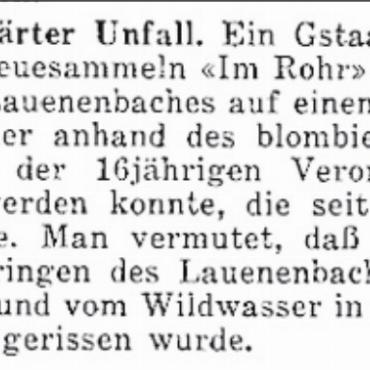 Einem tragischen Unglück auf der Spur - Auch «Der Bund» berichtete damals unter der Rubrik «Unfälle und Verbrechen» von dem Unglücksfall. AUS: DER BUND, BAND 104, NUMMER 518, 6. NOVEMBER 1953