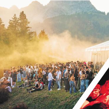 Ausgelassene Partystimmung trotz der Glacier-Absage - Mystische Vibes auf dem Eggli. Feiern bis spät in die Nacht unter flackernden LED-Lichtern. FOTOS: CAPRICES FESTIVAL / FABIO ZINGG