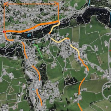 Der schwierige Weg zu grüner Wasserenergie - Der Stein des Anstosses. Die Umleitung über die Lauenenstrasse und den Tromweg. GRAFIK: KRAFTWERK TURBACH AG