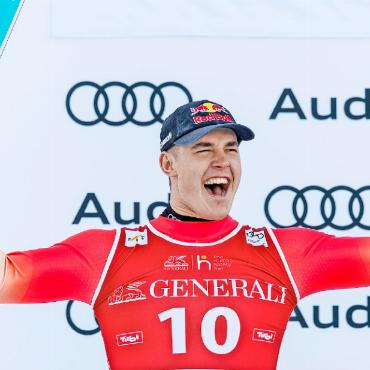 Franjo von Allmen gewinnt zweimal Gold - Jubelt über doppeltes Olympiagold: Franjo von Allmen. FOTOCREDIT SYMBOLBILD: SAMO VIDIC/RED BULL CONTENT POOL