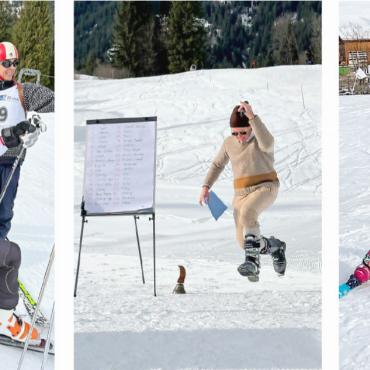 Hymne, Lutz, Schnupf und Telemark - Die Teilnehmenden des Clubrennens zeigten eine grosse Bandbreite: von eleganten und perfekten Posen vor der Kamera (links) über Jubeltänze (Mitte) bis hin zu sportlichen Höchstleistungen der Jüngsten.