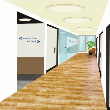 Spital Zweisimmen: Notfall soll ausgebaut, Operationen nach Thun verlegt werden - Beispiel einer Illustration: Ansicht Eingang Notfall, 1. Stock