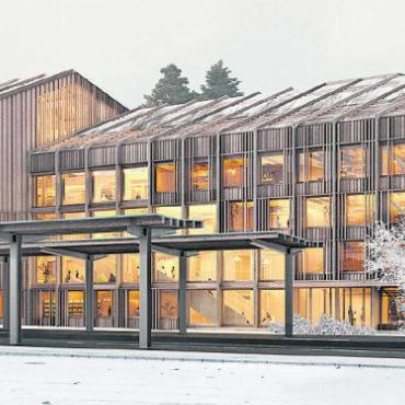 «Der zentrale Standort ist ideal» - Das geplante Schulgebäude des Instituts Le Rosey. «Weil der Standort so zentral gelegen ist, ist es sehr wichtig, eine qualitativ hochwertige Überbauung zu machen, die Teil des Ortsbilds von Gstaad ist und sich in die Baukultur einpasst», betonte Gemeinderätin Patricia Matti. VISUALISIERUNG: ZVG