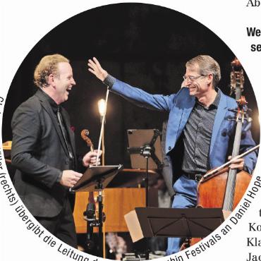 Goodbye Christoph Müller – welcome Daniel Hope - Christoph Müller (rechts) übergibt die Leitung des Gstaad Menuhin Festivals an Daniel Hope.