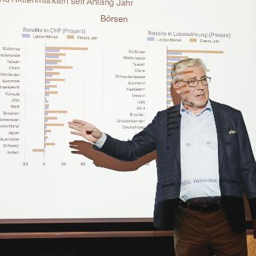 Unruhiges Gewässer an den Börsen – die Schweiz muss navigieren - Prof. Dr. Klaus W. Wellershoff untermauerte seine fünf Thesen mit zahlreichen Daten.