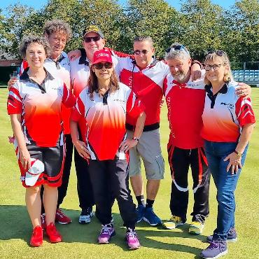 Der Bowls Club Gstaad an den Europameisterschaften und den European Open 2024 - Die BC-Gstaad-Teilnehmenden an der EM 2024: v.l. Heidi Gafner, Beat Matti, Christian Gafner, Sitanan Zaller, Bruno Baumer, Christian Haldimann und Esther Gamper.