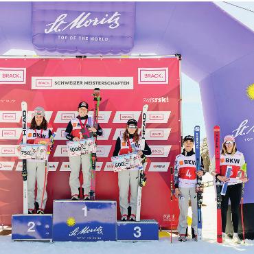 BOSV zieht SM-Bilanz: gute Resultate, Nachholbedarf im Technikbereich - Dania Allenbach (Zweite von rechts) wurde in der Abfahrt Vierte. Neben ihrem SM-Titel im Riesenslalom klassierte sie sich insgesamt vier Mal in den Top 15.    FOTO: RK-PHOTOGRAPHY