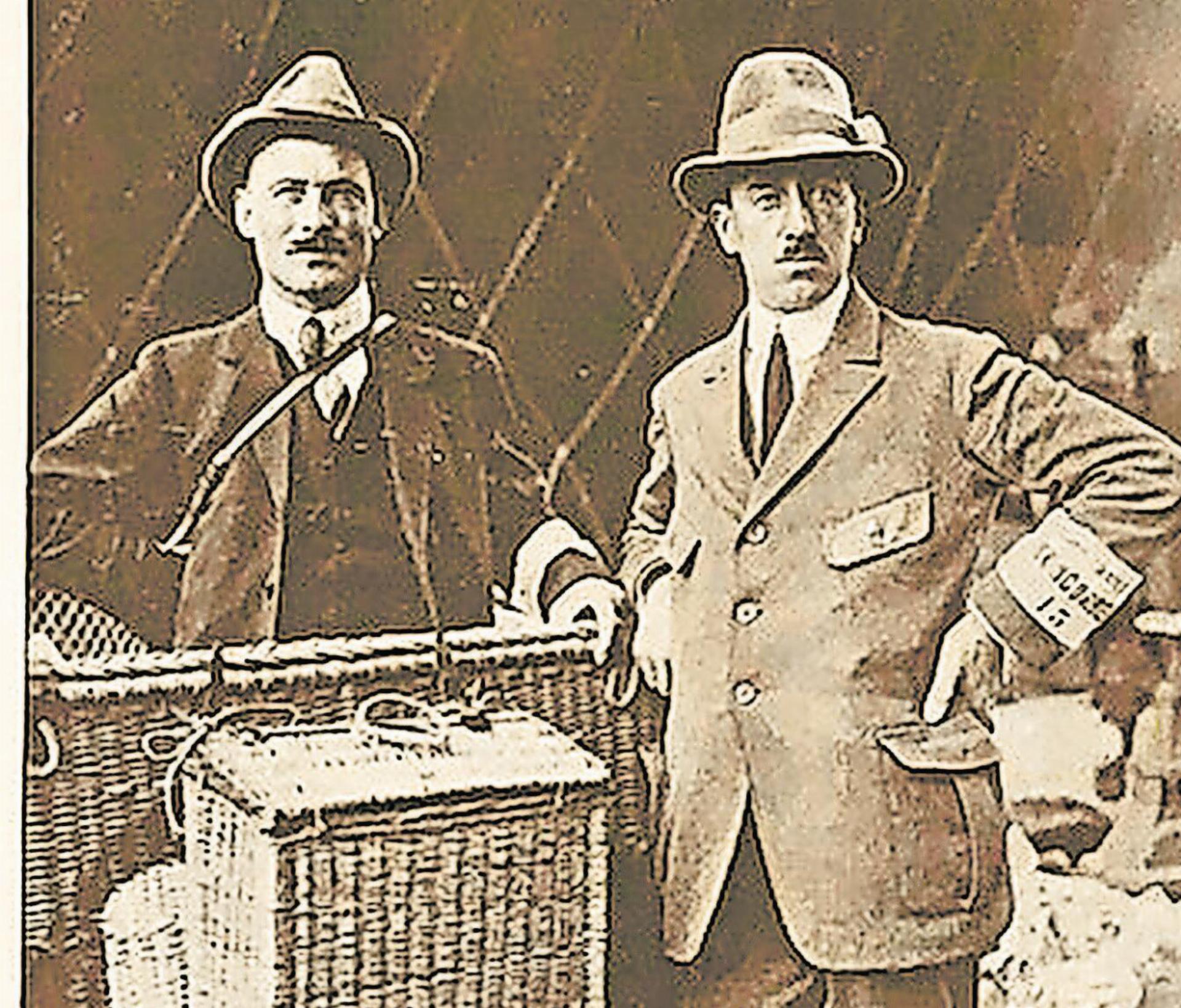 Die Aeronauten Christian von Grünigen (1878–1923) und Ferdinand Wehren (1885–1923) sind bereit für ihre Abreise aus Brüssel im Jahr 1923. Es wird ihre letzte Ballonfahrt sein. FOTO: ARCHIV GAM/KVH