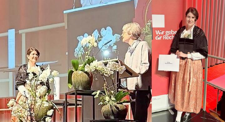 Prof. Bettina Hürlimann-Kaup übergibt den Professor Peter Jäggi-Preis 2024/2025 an Dr. Franziska Raaflaub für ihre Dissertation «Der Sachschaden». FOTOS: ZVG