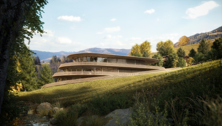 Visualisierung von Gstaad House an der Lauenenstrasse. FOTO: FOSTER UND PARTNERS