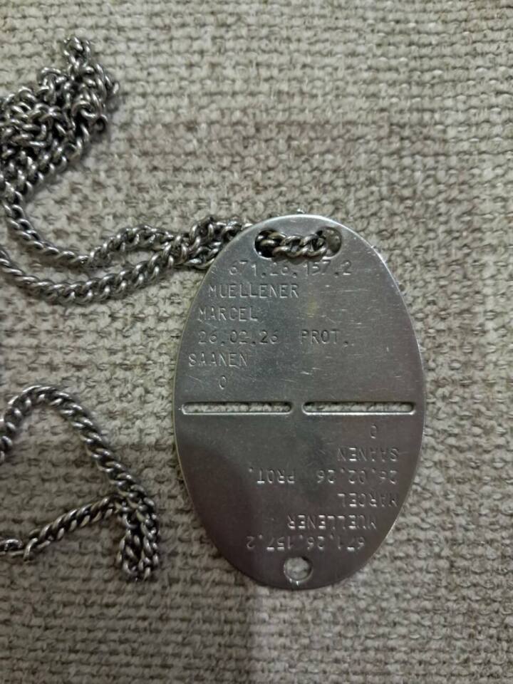 Die Militärische Erkennungsmarke von Marcel Müllener. (Foto:zvg)