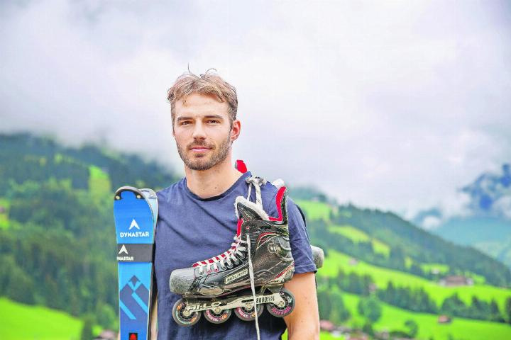 Der Skiathlet Luc Herrmann trainiert aufgrund seiner Grösse von 1,96 Metern unkonventionell: Mit Rollerblades und Freeskates stärkt er seinen Schwerpunkt und seine Mitte, um die Hebelwirkung auf den Skiern zu seinem Vorteil zu nutzen. FOTOS: JOCELYNE PAGE