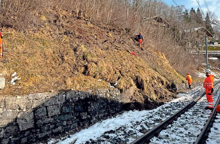 Der Hang über dem Bahntrassee ist abgerutscht.