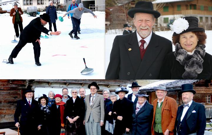 Die Veteran:innen des Curlingclubs Gstaad begaben sich auf ihrer Vereinsreise nach Kandersteg in die Zeit der Belle Epoque. FOTOS: COLLAGE VON PETER OGI