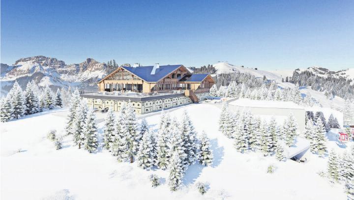 So könnte es dereinst auf dem Rellerli aussehen. Eine Gondelbahn soll in direkter Linie von der Talstation zur Bergstation führen. VISUALISIERUNG: ZVG