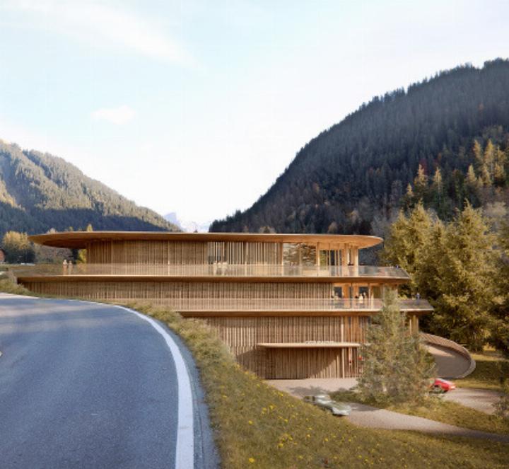 Visualisierung des Gstaad House. VISUALISIERUNG: FOSTER UND PARTNERS Visualisierung des Gstaad House. VISUALISIERUNG: FOSTER UND PARTNERS