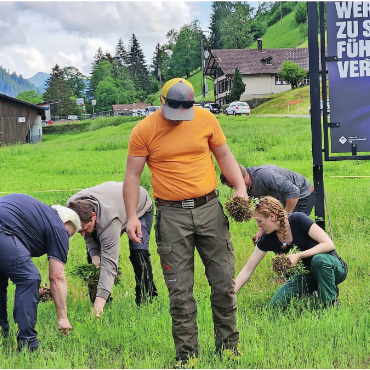 Schulungs- und Weiterbildungsanlässe über invasive Neophyten der Berg- und Planungsregionen - Die Teilnehmenden in Zweisimmen schulten das Auge für das Einjährige Berufkraut. FOTO: ZVG