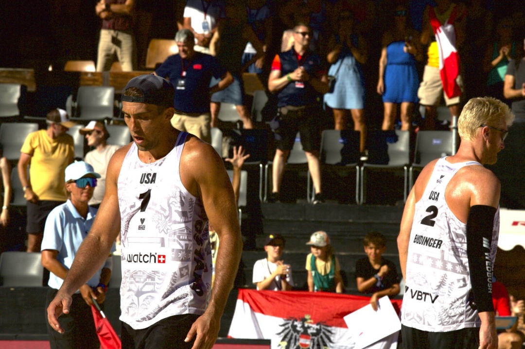 Das US-Duo Trevor Crabb (links) und Chase Budinger besiegen in einem hart umkämpften Halbfinal-Match Philipp Waller und Moritz Pristauz aus Österreich. Foto: Jonathan Schopfer Das US-Duo Trevor Crabb (links) und Chase Budinger besiegen in einem hart umkämpften Halbfinal-Match Philipp Waller und Moritz Pristauz aus Österreich. Foto: Jonathan Schopfer