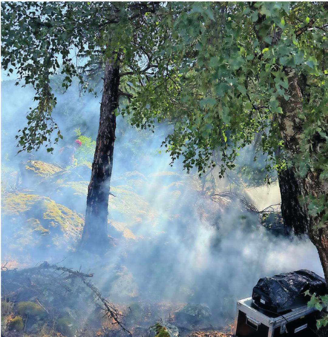 Mit Nebelmaschinen wird bei der Waldbrandübung Rauch simuliert. Mit Nebelmaschinen wird bei der Waldbrandübung Rauch simuliert.
