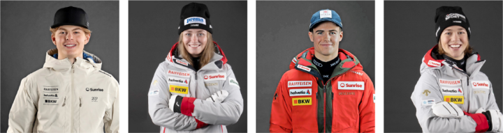 (Von links nach rechts) Kenny Schläppi ist in zwei Kategorien nominiert; Sue Piller, Dania Allenbach und Jack Spencer als Mixed Team Parallelslalom.      FOTOS: SWISS-SKI